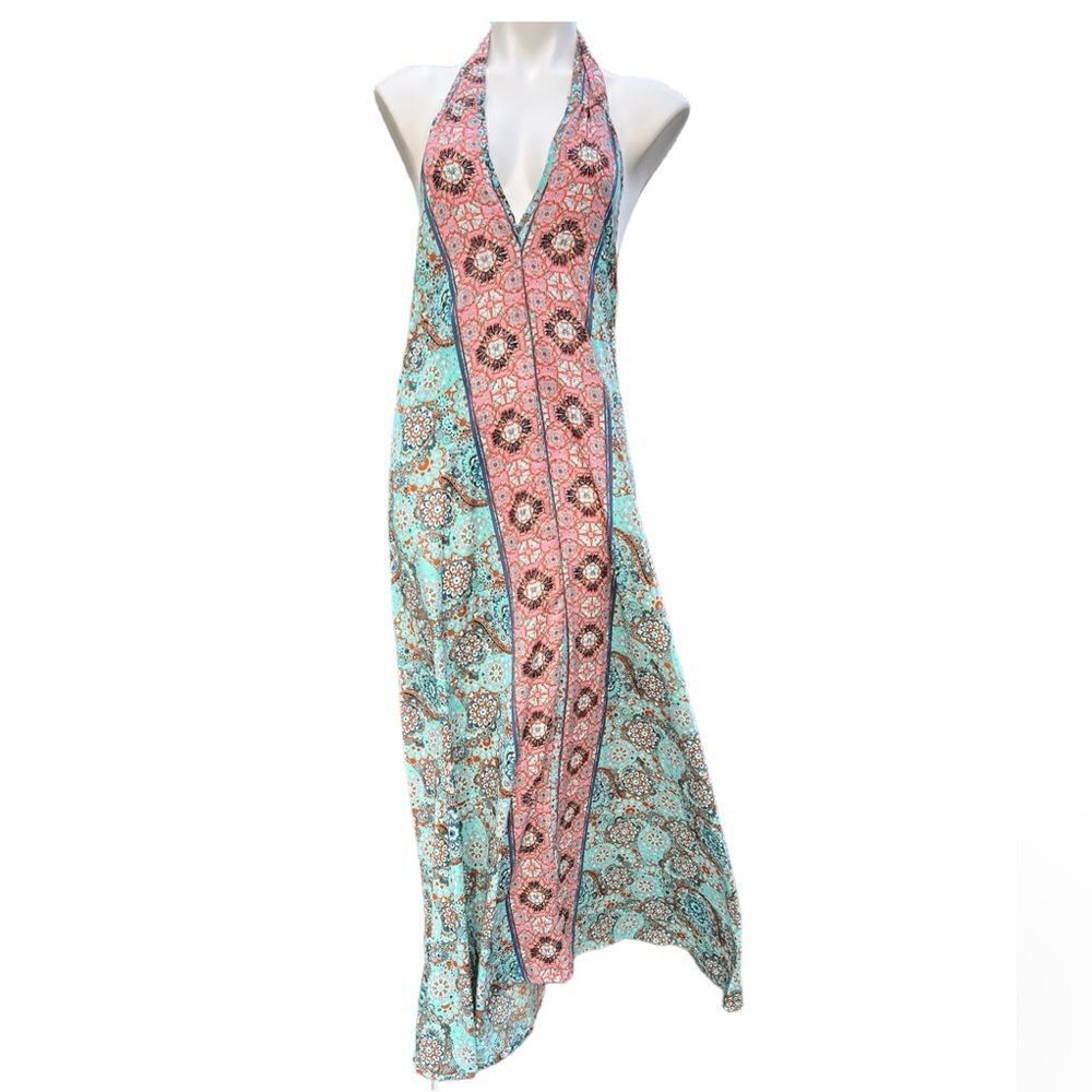 Lara Ethnics Green Boho Style Halter Maxi Dress